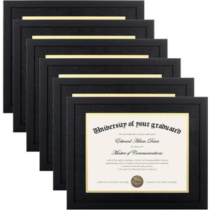 upsimples 11x14 Diploma Frame Certificate Degree Document Frame with High Definition Glass, 8.5 x 11 with mat for Wall and Tabletop, Black Double Mat, 6 Pack
