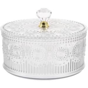 Apothecary Jar with Lid Embossed Plastic Candy Cookie Bowl with Lid Decorative Jewelry Organizer Box for Home Party