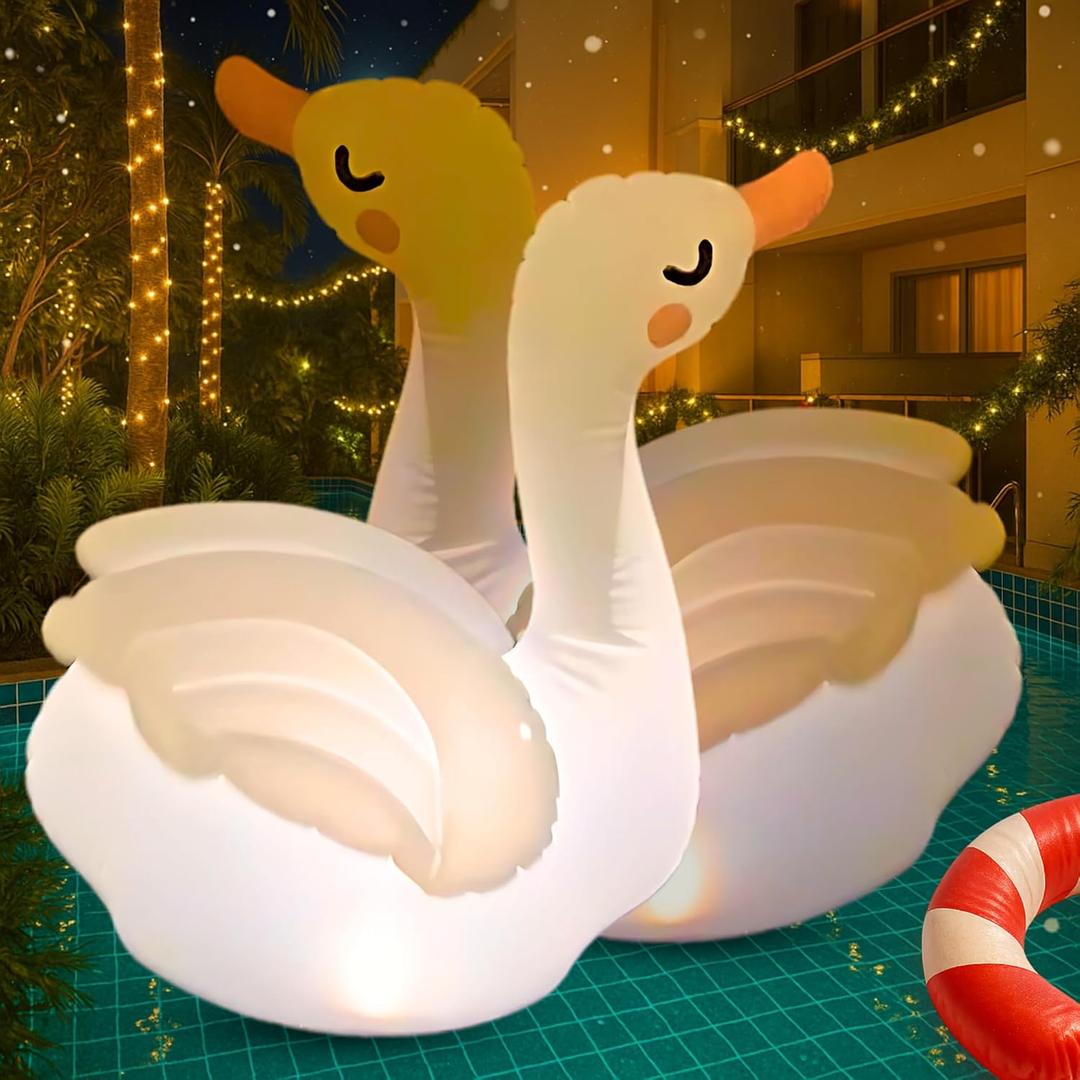 TIALLY Floating Pool Lights Solar Powered - Inflatable Solar Pool Lights, IP68 Waterproof Decor Float, Flamingo and Swans Decorations for Outdoor Use, for Women, Men, Adults