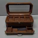 ROTHWELL 4 Slot Leather Watch Box with Valet Drawer - Luxury Case Display Jewelry Organizer, Locking Display Case Holder with Real Glass Top - Watch Box Organizer for Men & Women (Tan)