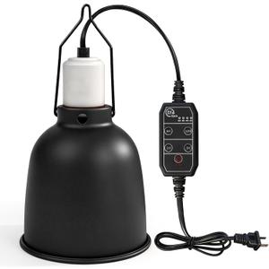 Timer Reptile Deep Dome Light Fixture - 1H/3H/6H/12H Auto On/Off - 5.5 Inch Ceramic Socket Lamp Holder for Heat & UVA UVB Bulbs - Bearded Dragons, Geckos, Turtles - Terrarium Lighting