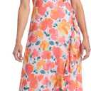 London Times Womens Chiffon Faux Wrap Ruffle Maxi Dress Guest of Wedding (12, Blush/Pink)