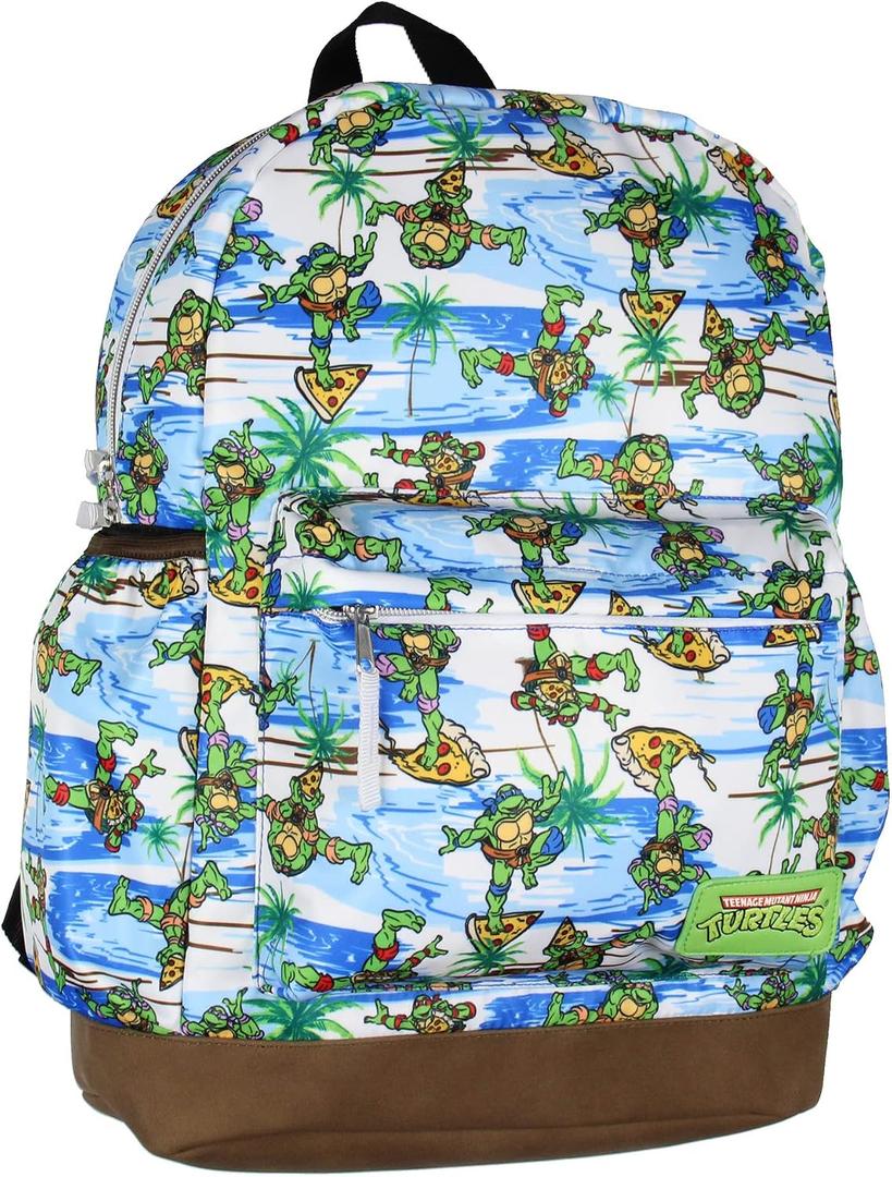 INTIMO Teenage Mutant Ninja Turtles TMNT Pizza Fun School Travel Backpack With Faux Leather Bottom 16", One Size