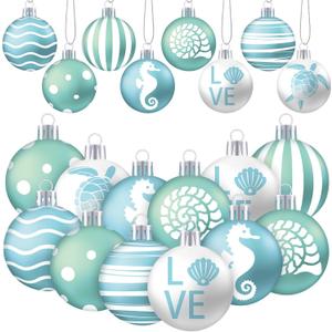 HyDren 40 Pcs Summer Ornaments for Tree 1.2 Inch Mini Beach Ocean Hanging Tree Decorations Seashells Seahorses Turtles Ornaments Balls for Holiday Party Favor Home Decorative Tropical Supplies