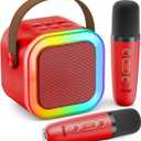 Karaoke Machine for Kids Adults, Portable Bluetooth Mini Karaoke Microphone Singing Speaker with 2 Mics and Light, for All Smartphones, Birthday, Family, Home Party, (Red)