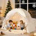 Bed Tent Twin Size - Privacy Sleeping Space with Blackout Design, Breathable Portable Indoor Floor Bed Tent for Toddler Transition Cottage Drafty Room Floor use (Beige)