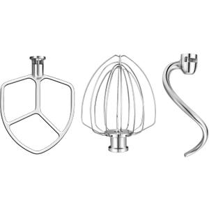 Stainless Steel Accessories for KitchenAid 5-6 Qt Bowl-Lift Stand Mixer, Includes 6 Wire Whisk, Beater, Dough Hook, Dishwasher Safe and Heavy Duty, fits for KP26, KL26, KB26, KSM55/60