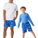 Saint Eve Dad and Son Family Matching Swimwear - Mens Swim Trunks & Boys Short or Long Sleeve Rash Guard & Shorts Sets (X-Small (5/6), Blue Sea Life)