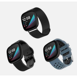 WITHit - Band Kit for Fitbit Versa 3 and Fitbit Sense (3-Pack) - Black Mesh/B...