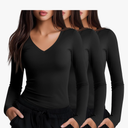 Neer 3 Pack Women Long Sleeve Underscrubs Shirt V Neck Slim Fitted Scrub Undershirts Comfort Nurse Fall Layering Tees Tops, Size XL