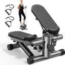 Mini Stepper with Resistance Bands, Stair Stepper for Exercise at Home, Compact Hydraulic Fitness Machine, Adjustable Step Height, Quiet Design, 300LBS Capacity, Calories, and Steps Tracking