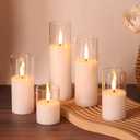 Clear Glass Flameless Candles with Remote Batteries, Flickering Slim LED Pillar Candles Set of 5