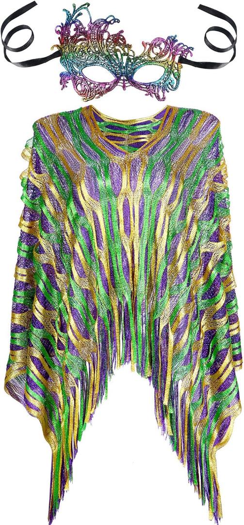 Frienda Mardi Gras Outfit for Women Mardi Gras Poncho Scarf Shawl Costume Apparel Accessories Masquerade Party(1)