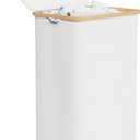 SpaceAid Laundry Hamper with Lid, 110L Large Tall Clothes Basket Bin with Bamboo Handles, Collapsible Laundry Hamper for Bedroom, Bathroom, Dorm, Laundry Room - White