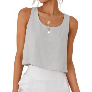 IDEALSANXUN Womens Scoop Neck Crop Tank Tops Spring Summer Sleeveless Tops (Small, Light Grey)