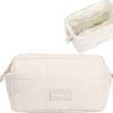 Travel Makeup Bag for Women Wide-Open Large Capacity Cosmetic Bag, Toiletry Pouch with Brush Storage, Travel Essentials Accessories(Beige)