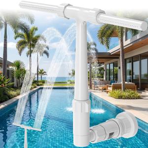 Pool Fountain for Above and In-Ground Pools, Dual Spray Waterfall Sprinkler Fountain, Above Ground Pool Accessories, Adjustable Waterfall Cooling and Relaxation(White)