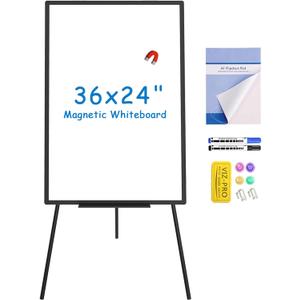 VIZ-PRO Magnetic Whiteboard Easel Black, 36 x 24 Inches, Portable Dry Erase Board Height Adjustable for School Office and Home