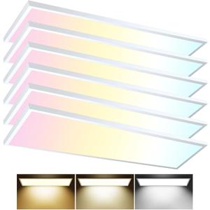 AIKVSXER 6PACK 1x4 LED Flat Panel Light Surface Mount LED Ceiling Light, 5500LM 50W TRIAC 10-100% Dimmable, 3000/4000/5000K AC120V Kitchen Lights Ceiling Flush Mount for Garage/Basement/Laundry