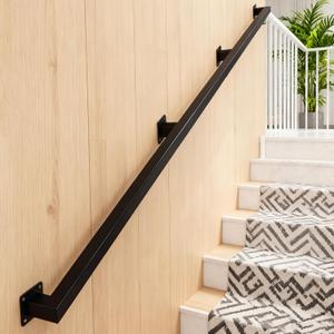 10FT Handrails for Indoor Stairs, Metal Railing for Stairs Hallway Corridor, Wall-Mounted 500lb Capacity, 3 Sections