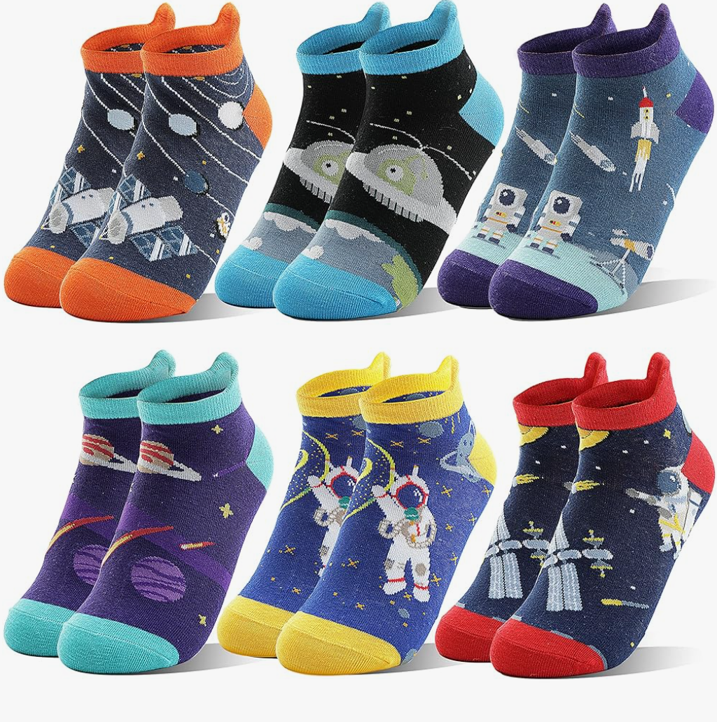Kids Boys Ankle Socks No Show Low Cut Funny Cute Cartoon Novelty Cotton Socks 6 Pairs 5-8 Years