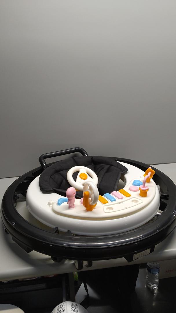 Foldable Baby Walker with Wheels – 9 Adjustable Heights, Reinforced Frame, Activity Center with Music & Lights, Removable Tray, Two Rear Wheel Modes (Swivel or Forward-Only) for Babies 6-18 Months Black and white