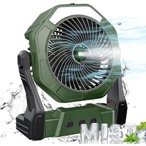Ausic Portable Misting Fan for Outdoor Cooling, [24-90Hrs] Battery Powered Mist Fans with Water Misters & LED Lantern, 8-Inch, 250mL Tank, for Patios, Home, Outside, Camping, Outdoor&Indoor Use, 24-90Hrs Runtime