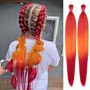 Ombre Rose-Orange Braiding Hair Extension, 28 Inches Pre Stretched Braiding Hair for hair Braids,2 Packs Yaki Texture Synthetic Braid Hair