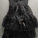 Halloween Women Black Gothic Tulle Cosplay Dress Party Ruffle Layered Prom Dance Costume Belt Necklace, XS