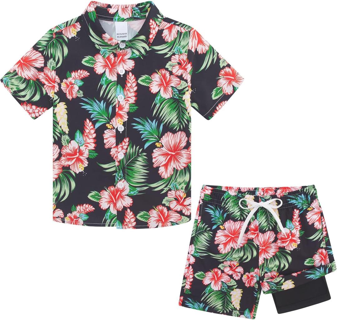 UNICOMIDEA Boys 4th of July Outfits Kids Patriotic Independence Day Tropical Short Sets for 5-12 Years (7-8 Years)