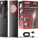 lexall EDC Flashlight, 2 Pack 800Lumen Rechargeable Pocket Flat Flashlight, Magnetic LED Flashlight with Clip, Dimmable Mini Area Light for Car Repairs/Inspection/Travel/Emergency/Camping (Ruby Red)