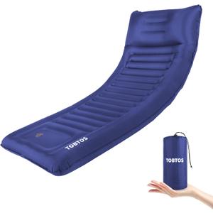 TOBTOS Inflatable Camping Sleeping Pad with Pillow, Thick 6 Inch Ultralight Sleeping Pad with Built-in Pump, Lightweight Sleeping Mat for Camping, Backpacking, Hiking, Tent (Blue) (Single)