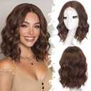 Eawwii Chestnut Brown Short Wavy Wig for Women Lace Hairline Bob Style Synthetic Heat Resistant - Natural Appearance for Everyday Hairstyle 14 Inch
