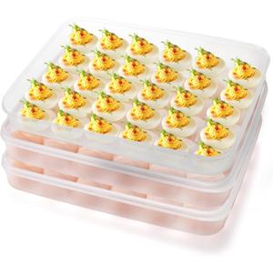 3 Pack Deviled Egg Containers with Lid, 90 Slot Easter Plastic Egg Holder for Refrigerator, Clear Storage Egg Carrier Tray Stackable Egg Dispense for Party, Travel, Camping