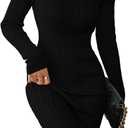 Pink Queen Women's Cable Knit Sweater Dress Long Sleeve Crewneck Mini Pencil Bodycon Dresses Fall Winter Outfits 2025 (Large, Black)
