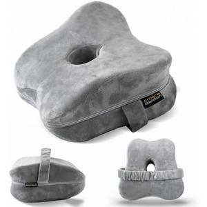 Knee Pillow for Side Sleepers with Soft Velvet Cover, Fixed Strap for Moving, Breathable Center Hole, Removable & Washable Memory Foam Leg Pillow for Hip, Back, Sciatica, Pregnancy & Joint Pain Relief