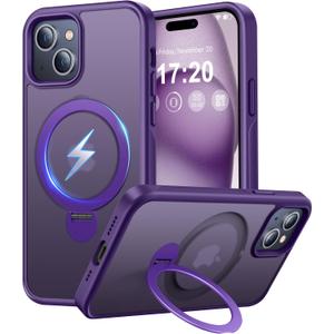 360° Rotatable Magnetic Stand for iPhone 15 Case Compatible with Mag-Safe 16FT Military Drop Protection, Anti-Scratch/Fingerprint Shockproof iPhone 15 Phone Case(Matte-Purple)