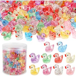 240 Pcs Glitter Mini Resin Ducks, Colorful Tiny Small Plastic Ducks Figures to Hide Little Resin Animals Bulk for Miniature Landscape Aquarium Potted Dollhouse Fairy Garden Accessories Decorations