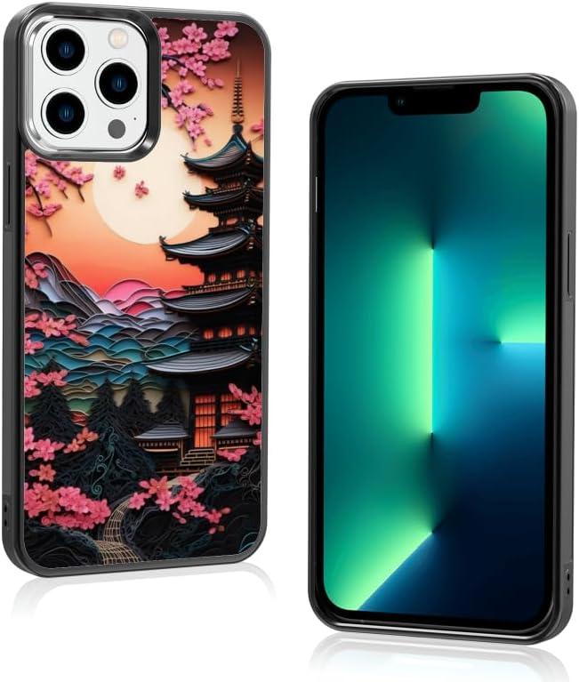 TARDAY Japanese Phone Case Japan Anime Cherry Blossom Compatible with iPhone 13 Pro Max Black