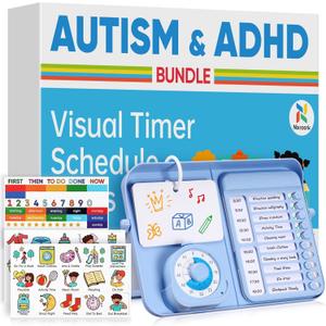 5-in-1 Visual Timer and Schedule Planner for Kids with ADHD & Autism Learning Materials Bundle, Task Timer with Chore Chart Board for Kids, Sensory Products Toys for Home, School (100+ Cards)