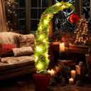 5ft Whimsical Christmas Tree Large Lime Green Artificial Curved Prelit Xmas Tree with Red Ball and 30 LED Light String for Indoor Outdoor Porch Christmas Decorations