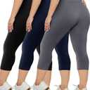 HLTPRO 3 Pack Plus Size Leggings for Women(X-Large - 4X)- High Waist Stretchy Soft Pants for Workout Running Yoga (Black/ Grey/ Navy Blue)