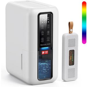 Dehumidifier for Home, Dehumidifiers for Bathroom, Bedroom, Living room, Closet with 68 OZ Water Tank, Moisture Absorbers, Auto Shut Off, Auto Humidity Control, 7 Colors LED Light, White