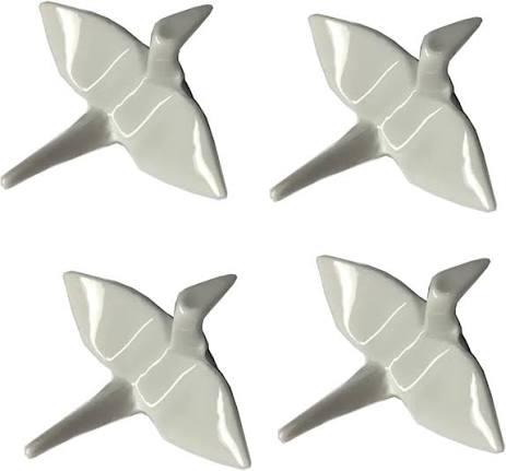 Japanese Origami Crane Chopstick Rest Set of 4, Ceramic Holder for Sushi, Ramen & Asian Tableware, Porcelain Crane Stand for Home Kitchen Restaurant Dining, White