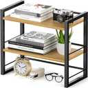 Office Desk Shelf Organizer, Wood Desktop Bookshelf Supplies Storage Rack, Shelf for Top of Desk and Dresser (Black-2 Tier), 15.7 L x 7.87 W x 14.4 H inches