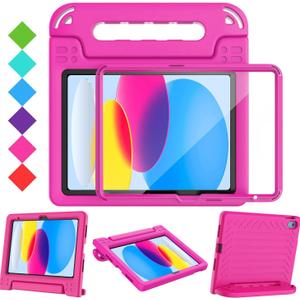 BMOUO Kids Case for iPad A16 11th Generation 11" 2025/iPad10th Generation 10.9 Inch 2022 - with Screen Protector, Shockproof Covertible Handle Stand iPad 11th 10th Generation Case for Kids, Rose