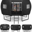 STARTWO 14FT Outdoor Trampoline Cover/Tent, Fit for 8 Curved Poles Round Trampoline, Waterproof UV-Resistant Windproof, Easy to Install, Black(Cover Only)