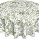BETGINY Easter Tablecloth 70 Inch Round Spring Green Rabbit Bunny Floral Table Cloth Table Cover Polyester Washable Wrinkle Resistant for Kitchen Dining Holiday Party Dining