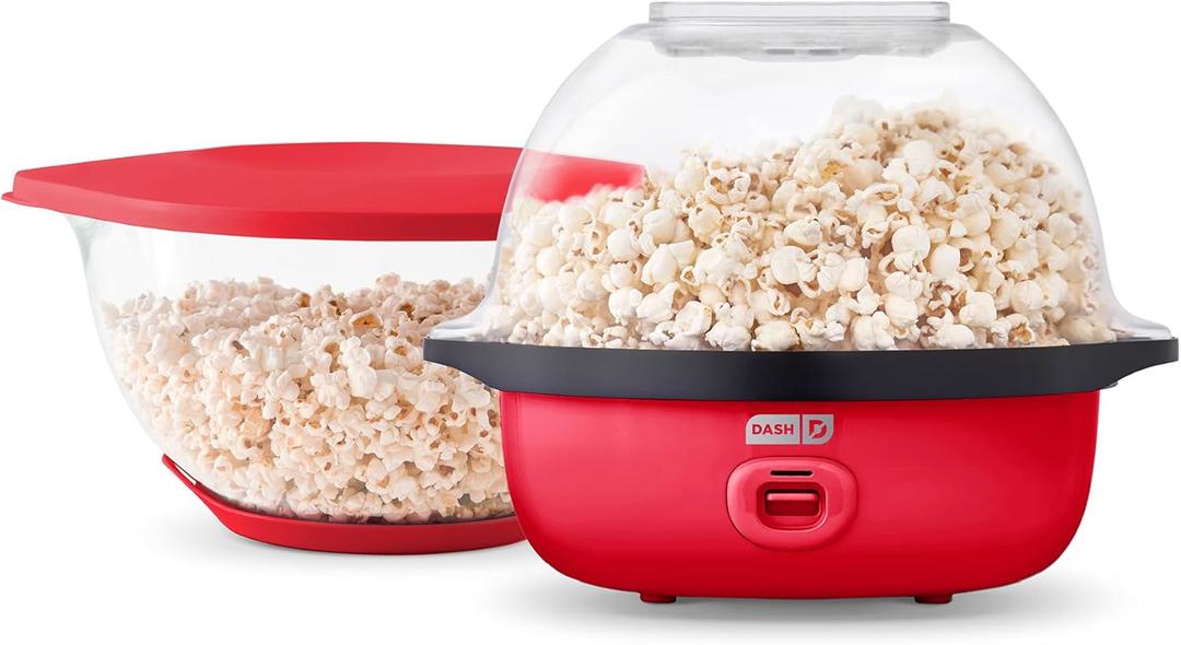DASH SmartStore Deluxe Stirring Popcorn Maker, Hot Oil Electric Popcorn Machine with Large Lid for Serving Bowl and Convenient Storage, 24 Cups  Red DASH SmartStore Deluxe Stirring Popcorn Maker, Hot Oil Electric Popcorn Machine with Large Lid for Serving Bowl and Convenient Storage, 24 Cups  Red