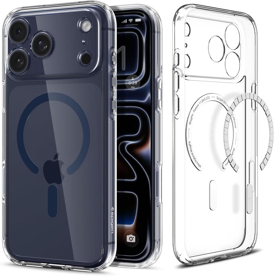 Spigen for iPhone 17 Pro Max Case, Ultra Hybrid MagFit [TPU Covered Camera Control] [Anti-Yellowing] [Compatible with Magsafe] - Clear Deep Blue